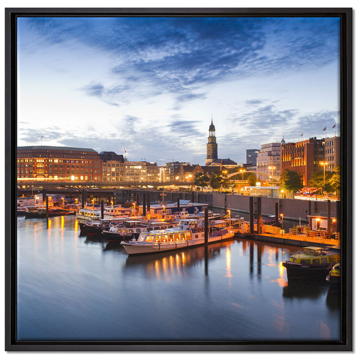 Hamburger Hafen am Abend auf Leinwandbild Quadratisch gerahmt Größe 70x70