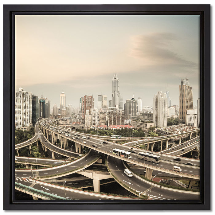 Beeindruckende Shanghai Autobahn auf Leinwandbild Quadratisch gerahmt Größe 40x40