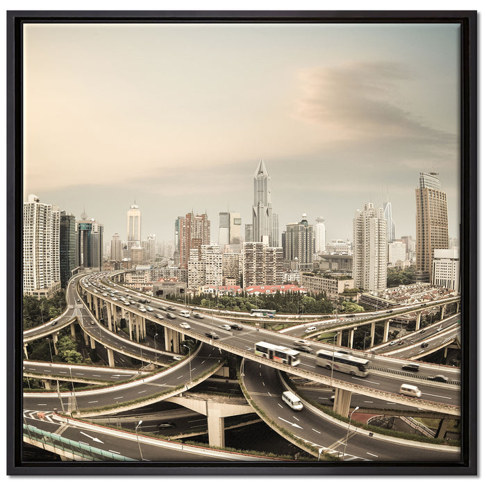 Beeindruckende Shanghai Autobahn auf Leinwandbild Quadratisch gerahmt Größe 70x70
