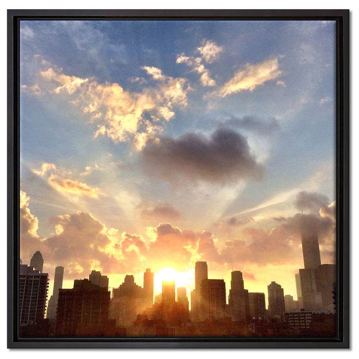 Chicago Skyline im Sonnenaufgang auf Leinwandbild Quadratisch gerahmt Größe 60x60