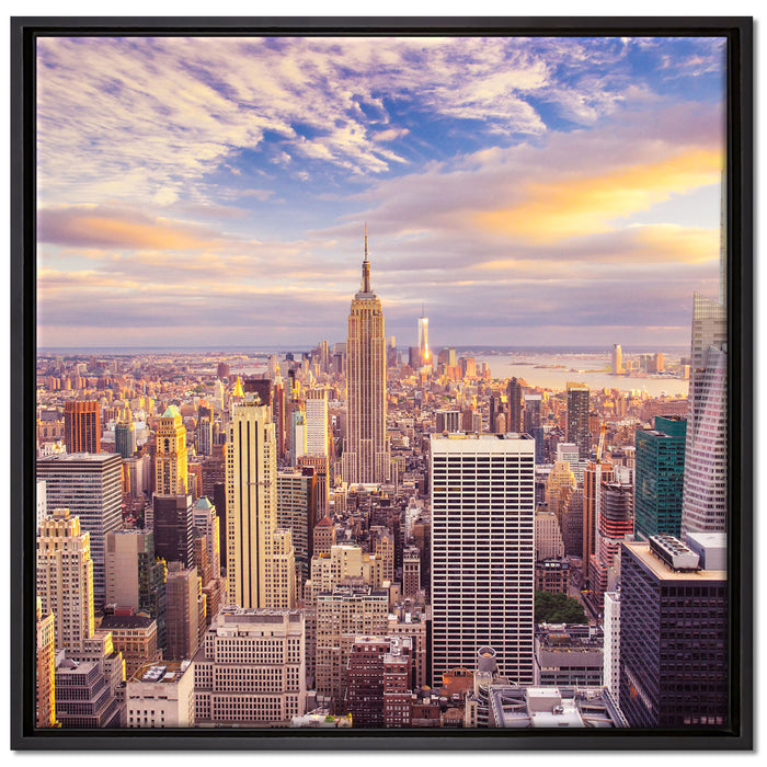 Skyline New York Sonnenuntergang auf Leinwandbild Quadratisch gerahmt Größe 70x70