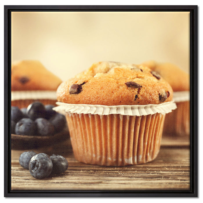 Muffins mit Blaubeeren auf Leinwandbild Quadratisch gerahmt Größe 60x60