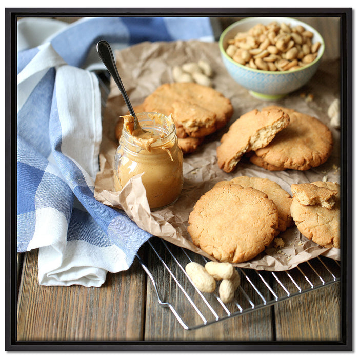 Plätzchen mit Erdnussbutter auf Leinwandbild Quadratisch gerahmt Größe 70x70
