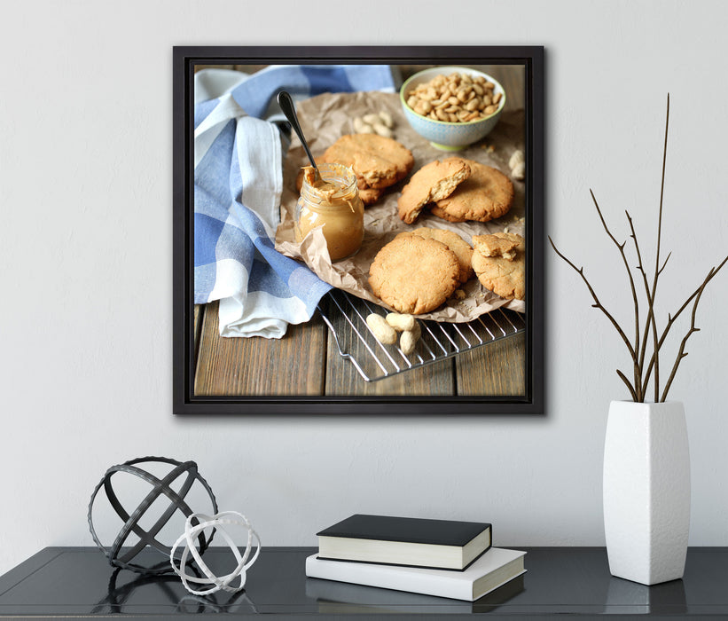 Plätzchen mit Erdnussbutter  auf Leinwandbild Quadratisch gerahmt mit Kirschblüten