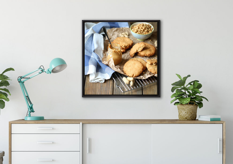 Plätzchen mit Erdnussbutter auf Leinwandbild gerahmt Quadratisch verschiedene Größen im Wohnzimmer