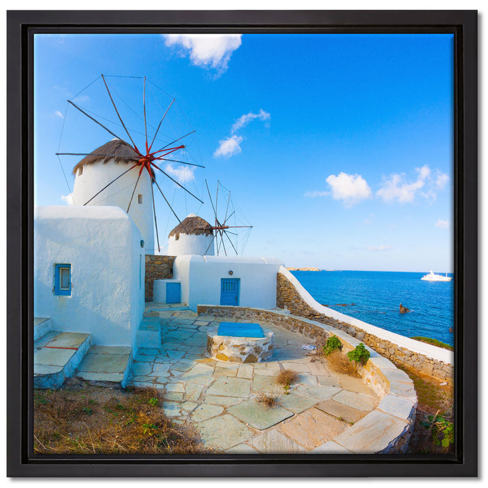Windmühlen im Mittelmeer auf Leinwandbild Quadratisch gerahmt Größe 40x40