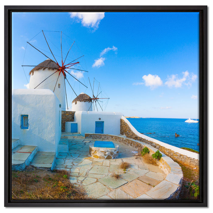 Windmühlen im Mittelmeer auf Leinwandbild Quadratisch gerahmt Größe 60x60