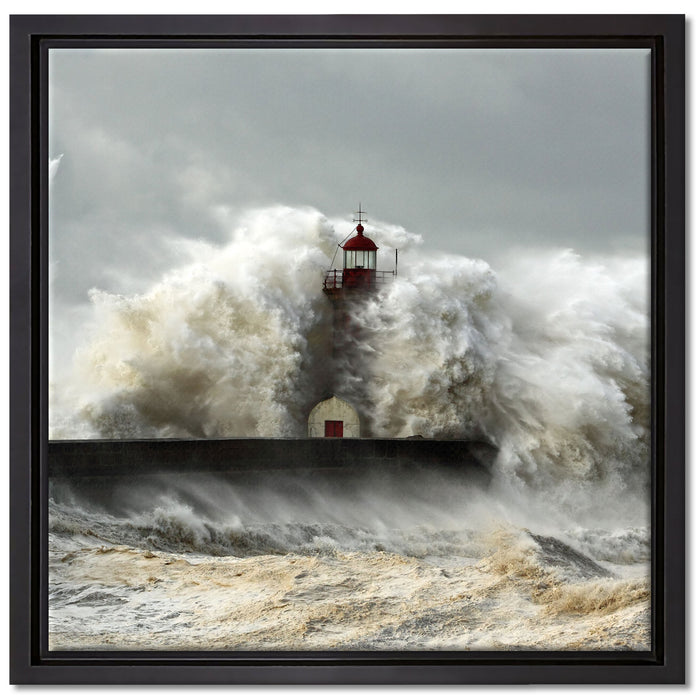 Leuchtturm im Sturm auf Leinwandbild Quadratisch gerahmt Größe 40x40