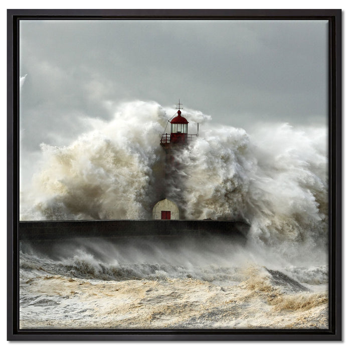 Leuchtturm im Sturm auf Leinwandbild Quadratisch gerahmt Größe 60x60
