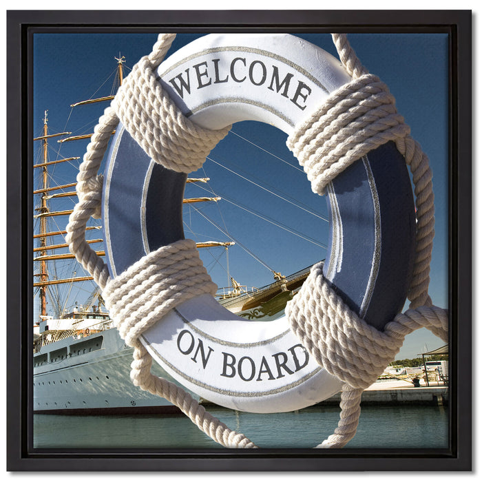 Rettungsring vor Schiff auf Leinwandbild Quadratisch gerahmt Größe 40x40