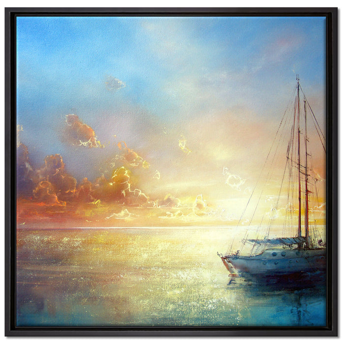 Schönes Gemälde eines Bootes auf Leinwandbild Quadratisch gerahmt Größe 70x70