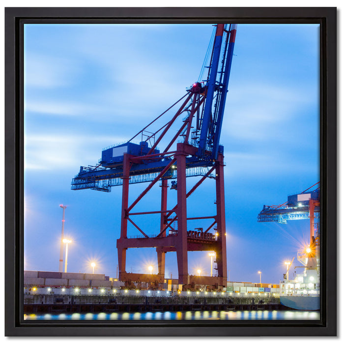 Containerkran im Hafen auf Leinwandbild Quadratisch gerahmt Größe 40x40
