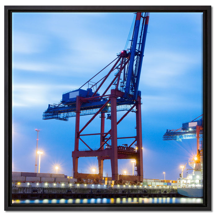 Containerkran im Hafen auf Leinwandbild Quadratisch gerahmt Größe 60x60