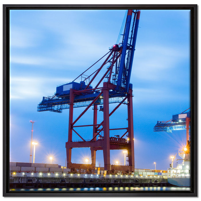 Containerkran im Hafen auf Leinwandbild Quadratisch gerahmt Größe 70x70