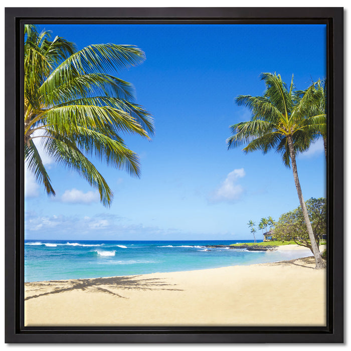 Wunderschöner Strand mit Palmen auf Leinwandbild Quadratisch gerahmt Größe 40x40