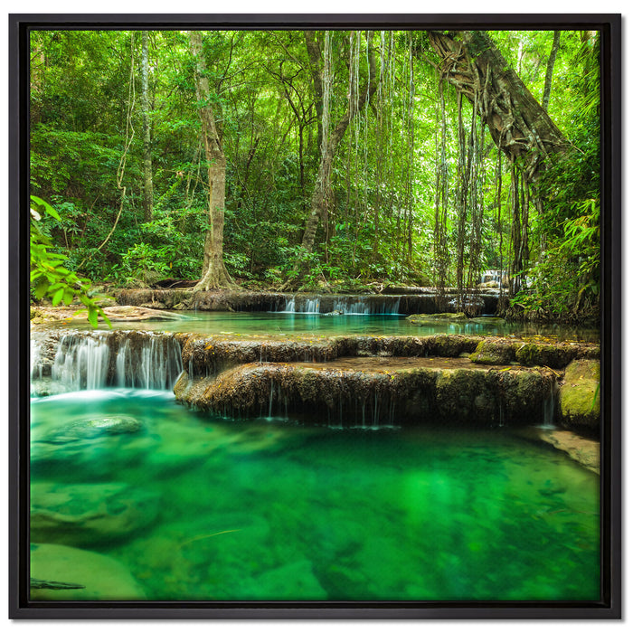Tropischer Fluss auf Leinwandbild Quadratisch gerahmt Größe 70x70