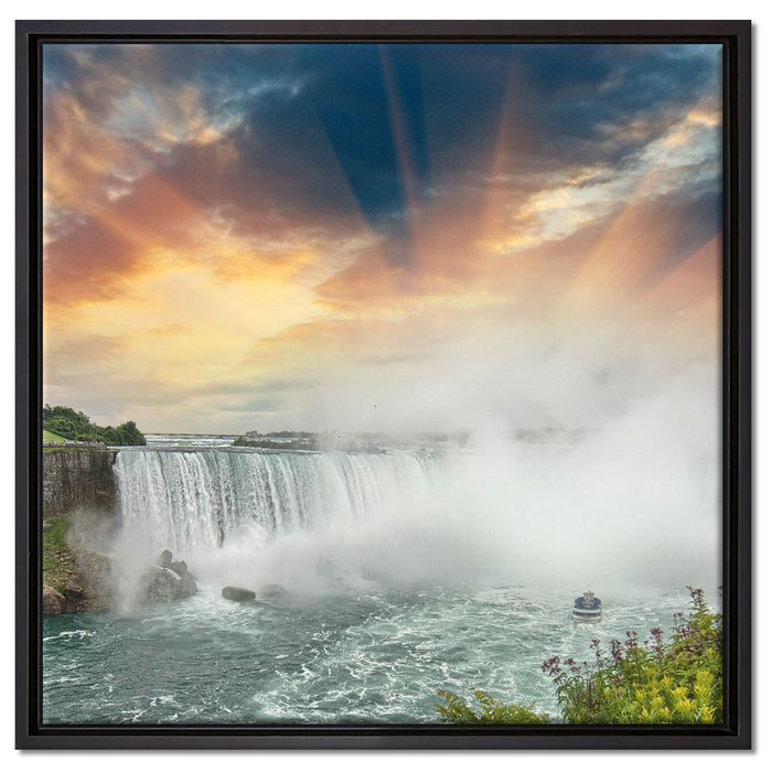 Niagarafälle bei Sonnenuntergang auf Leinwandbild Quadratisch gerahmt Größe 60x60