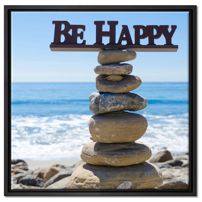 Steinturm am Strand auf Leinwandbild Quadratisch gerahmt Größe 60x60