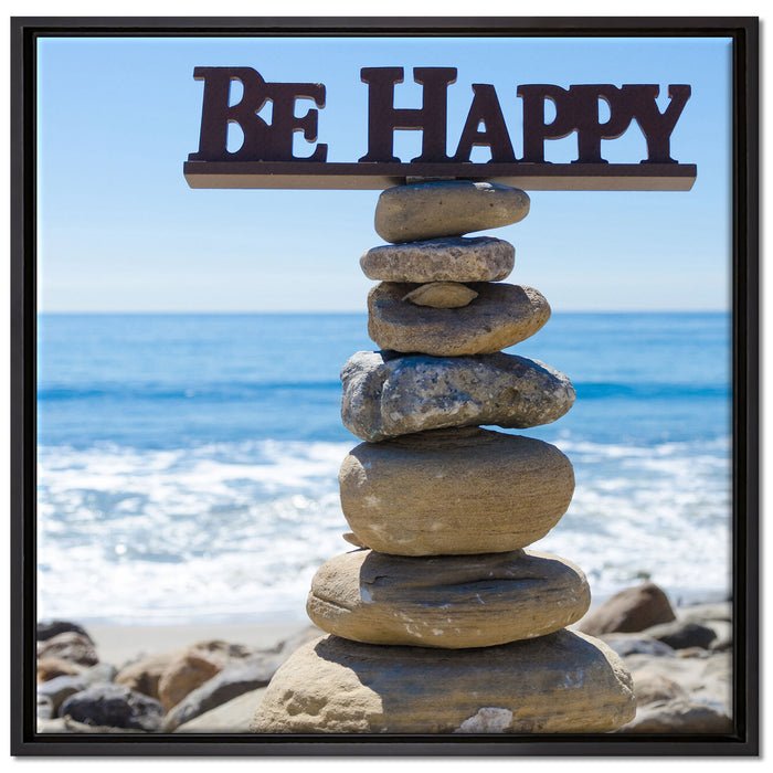 Steinturm am Strand auf Leinwandbild Quadratisch gerahmt Größe 70x70