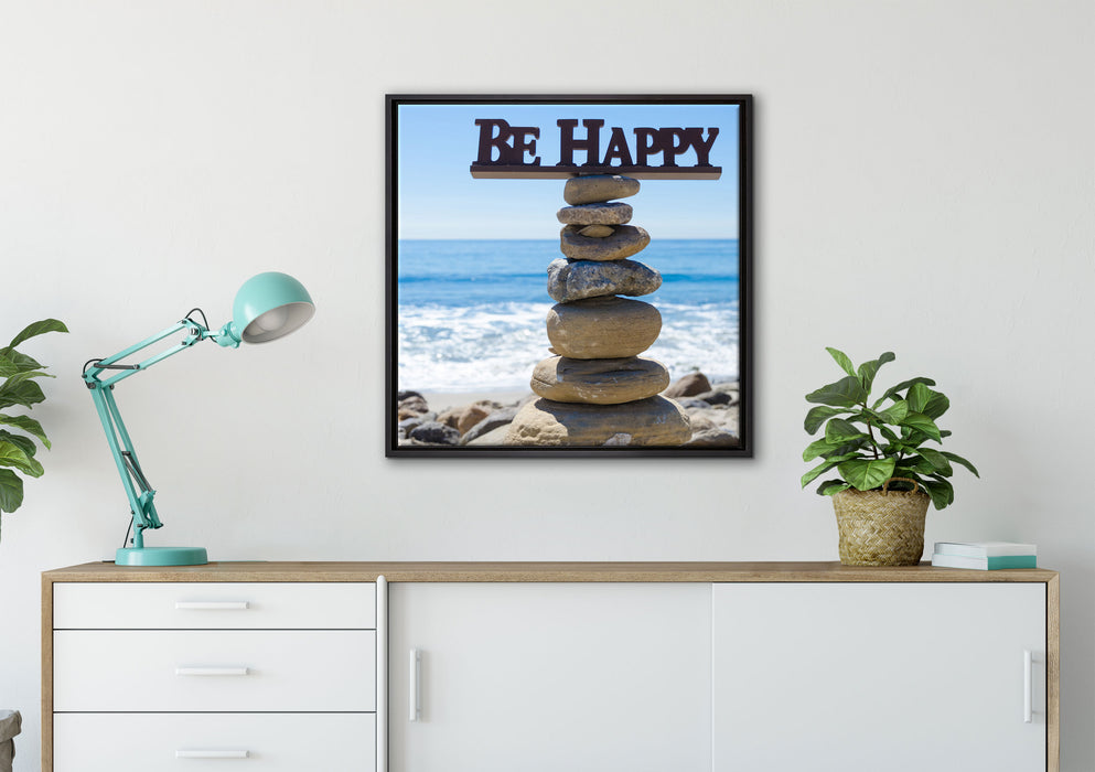 Steinturm am Strand auf Leinwandbild gerahmt Quadratisch verschiedene Größen im Wohnzimmer