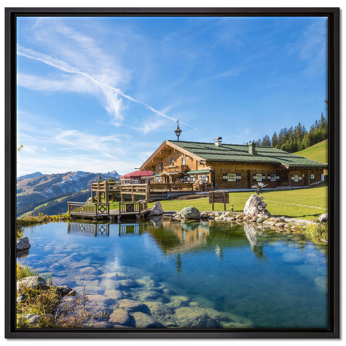 Schönes Haus in den Alpen auf Leinwandbild Quadratisch gerahmt Größe 70x70