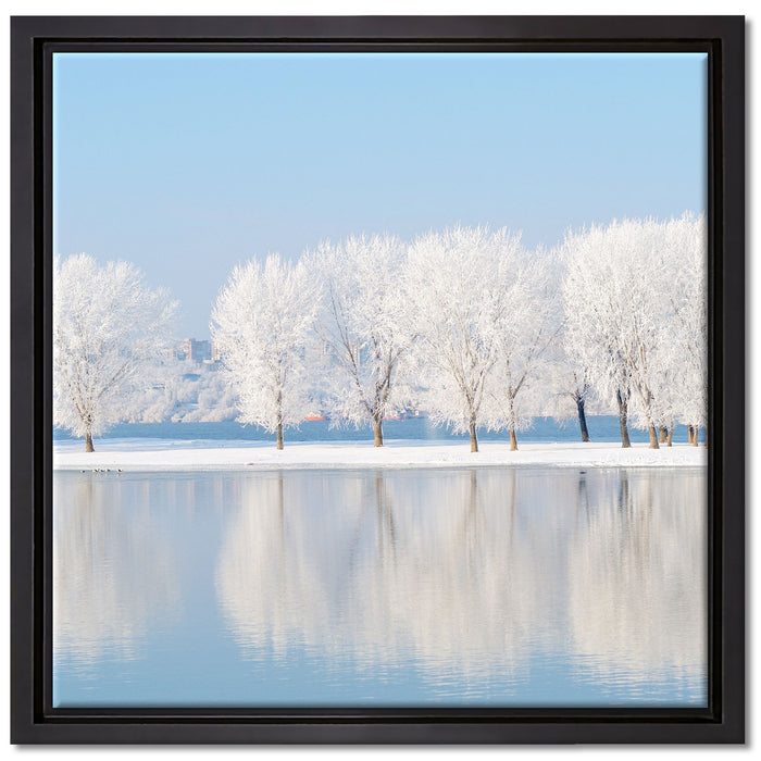 Schneebedeckte Bäume im Winter auf Leinwandbild Quadratisch gerahmt Größe 40x40