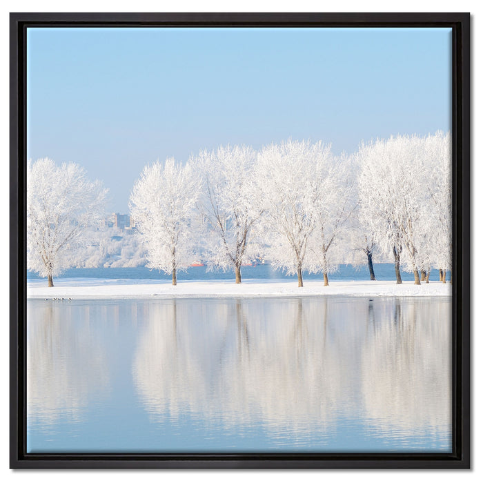 Schneebedeckte Bäume im Winter auf Leinwandbild Quadratisch gerahmt Größe 60x60