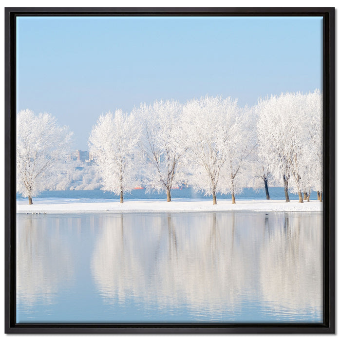 Schneebedeckte Bäume im Winter auf Leinwandbild Quadratisch gerahmt Größe 70x70