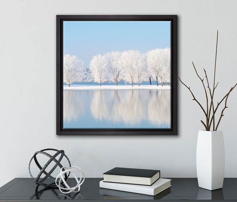 Schneebedeckte Bäume im Winter  auf Leinwandbild Quadratisch gerahmt mit Kirschblüten