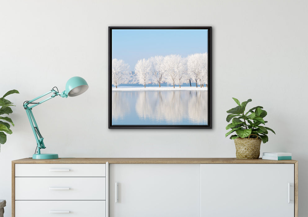 Schneebedeckte Bäume im Winter auf Leinwandbild gerahmt Quadratisch verschiedene Größen im Wohnzimmer