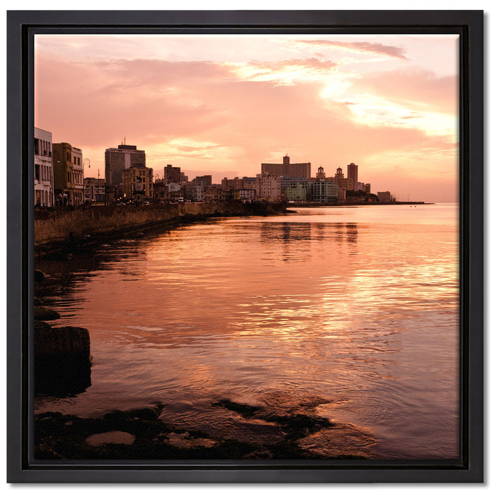 Blick auf Stadt am Meer auf Leinwandbild Quadratisch gerahmt Größe 40x40