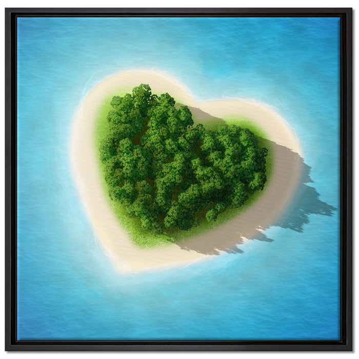 Herzförmige Insel auf Leinwandbild Quadratisch gerahmt Größe 70x70
