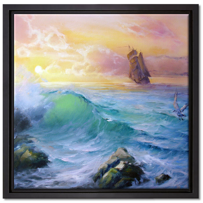 Sturm überm Meer Kunst auf Leinwandbild Quadratisch gerahmt Größe 40x40