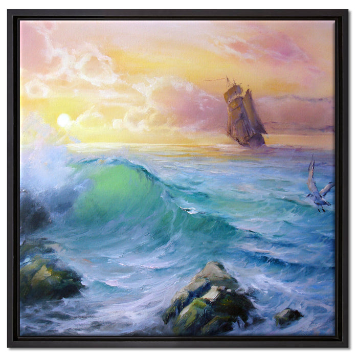 Sturm überm Meer Kunst auf Leinwandbild Quadratisch gerahmt Größe 60x60