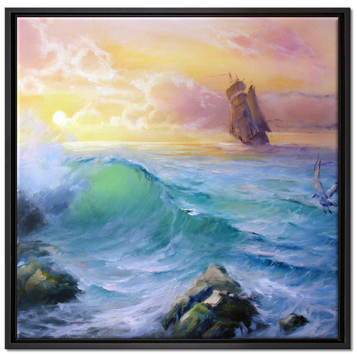 Sturm überm Meer Kunst auf Leinwandbild Quadratisch gerahmt Größe 70x70