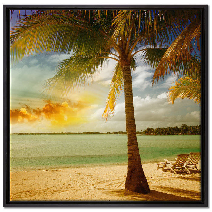 Liegestühle Strand Urlaub auf Leinwandbild Quadratisch gerahmt Größe 70x70