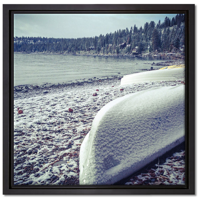 Boote im Winter auf Leinwandbild Quadratisch gerahmt Größe 40x40