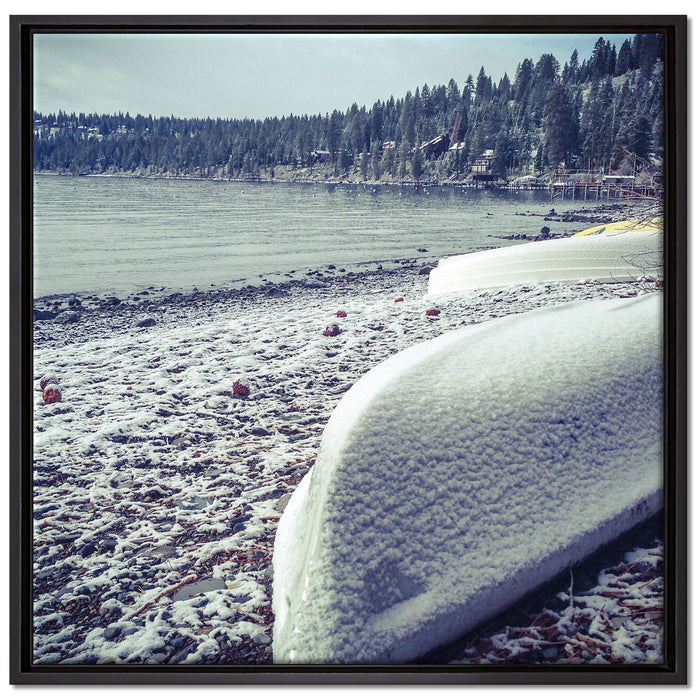 Boote im Winter auf Leinwandbild Quadratisch gerahmt Größe 70x70