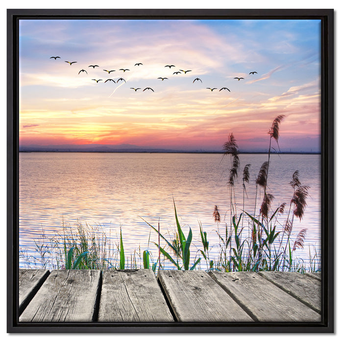 Steg mit Ausblick aufs Meer auf Leinwandbild Quadratisch gerahmt Größe 60x60