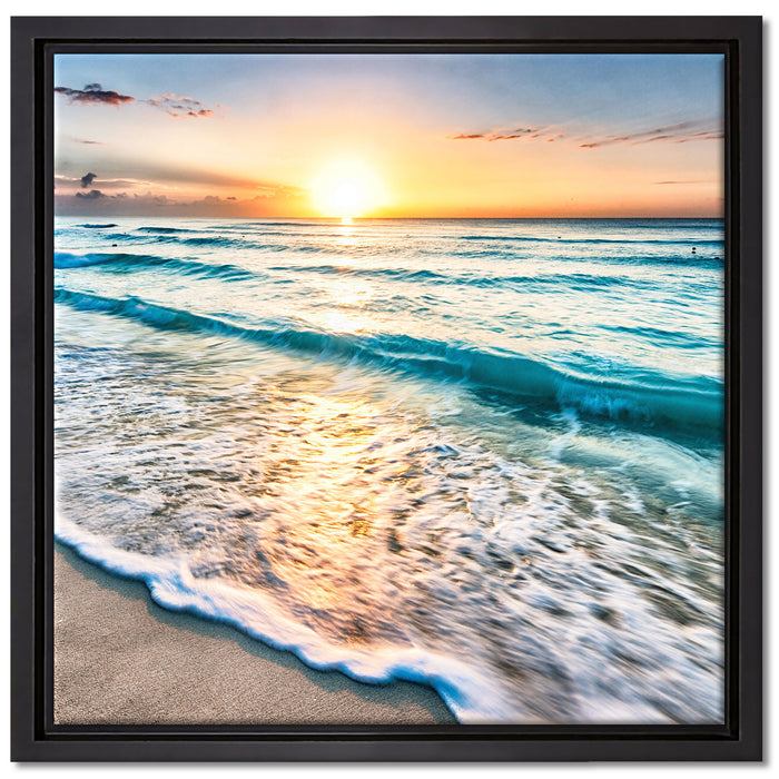 Meer bei Sonnenuntergang auf Leinwandbild Quadratisch gerahmt Größe 40x40