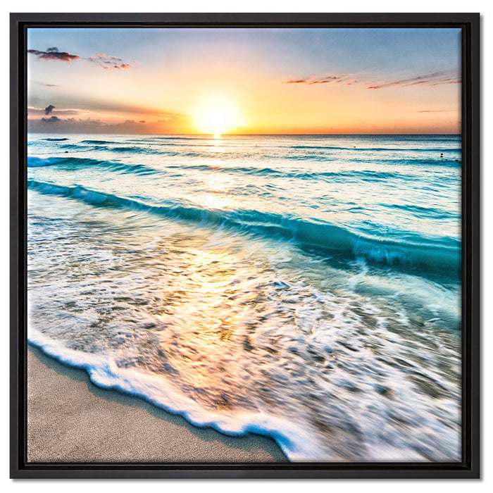 Meer bei Sonnenuntergang auf Leinwandbild Quadratisch gerahmt Größe 60x60