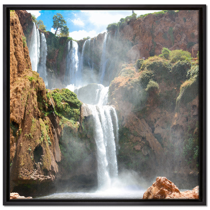 Spektakulärer Wasserfall auf Leinwandbild Quadratisch gerahmt Größe 70x70