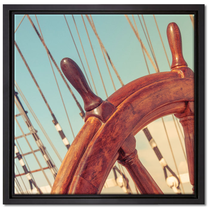 Steuerrad auf dem Schiff auf Leinwandbild Quadratisch gerahmt Größe 40x40