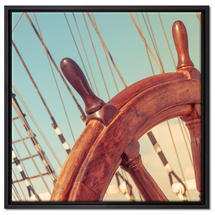Steuerrad auf dem Schiff auf Leinwandbild Quadratisch gerahmt Größe 60x60