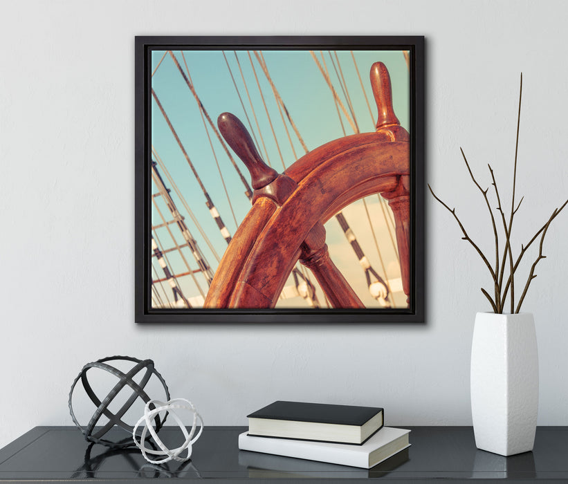 Steuerrad auf dem Schiff  auf Leinwandbild Quadratisch gerahmt mit Kirschblüten