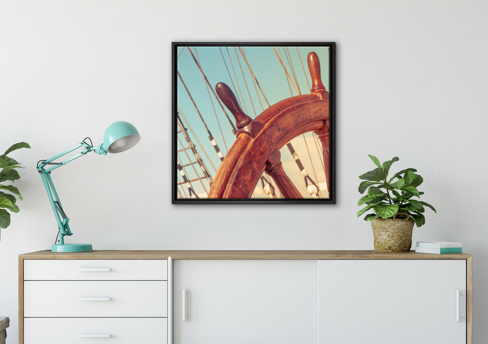 Steuerrad auf dem Schiff auf Leinwandbild gerahmt Quadratisch verschiedene Größen im Wohnzimmer