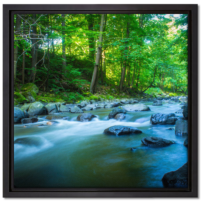 Fluss mit Steinen auf Leinwandbild Quadratisch gerahmt Größe 40x40
