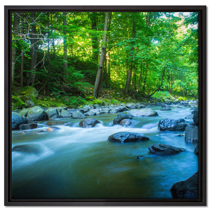 Fluss mit Steinen auf Leinwandbild Quadratisch gerahmt Größe 60x60