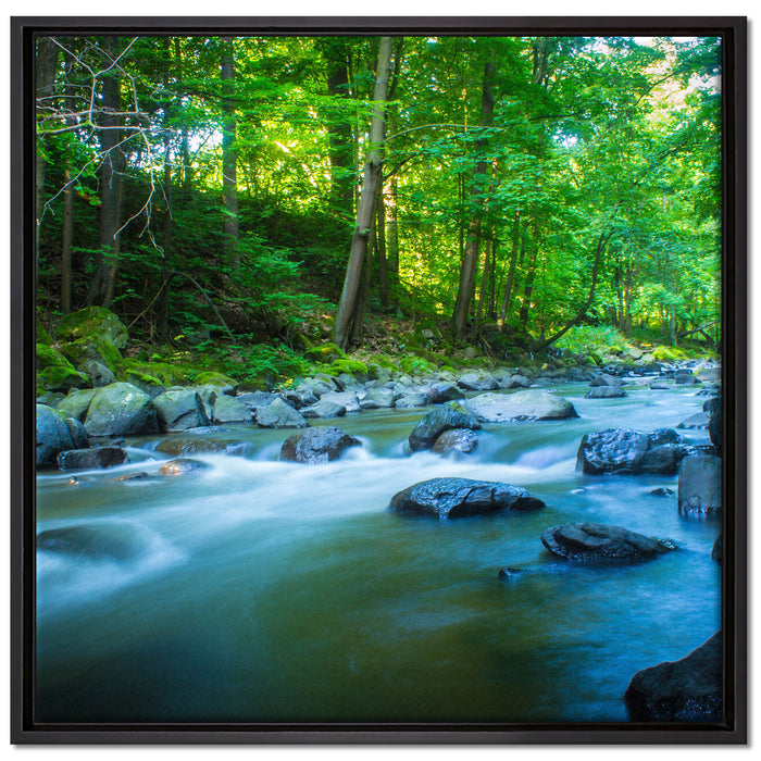 Fluss mit Steinen auf Leinwandbild Quadratisch gerahmt Größe 70x70