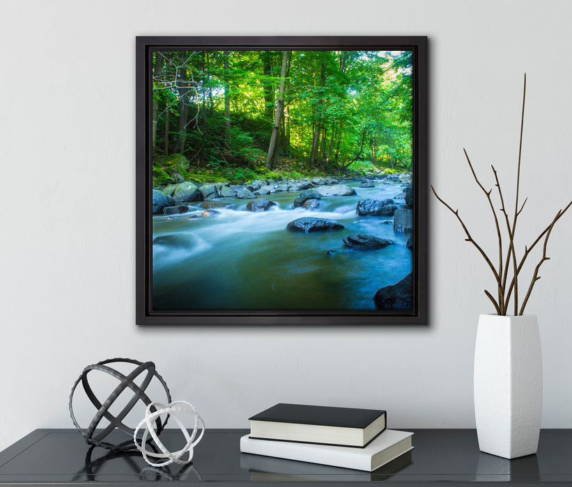 Fluss mit Steinen  auf Leinwandbild Quadratisch gerahmt mit Kirschblüten